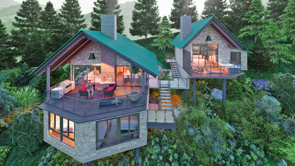 Mountain Bungalows - Modern mountain cabin retreat in lush forest